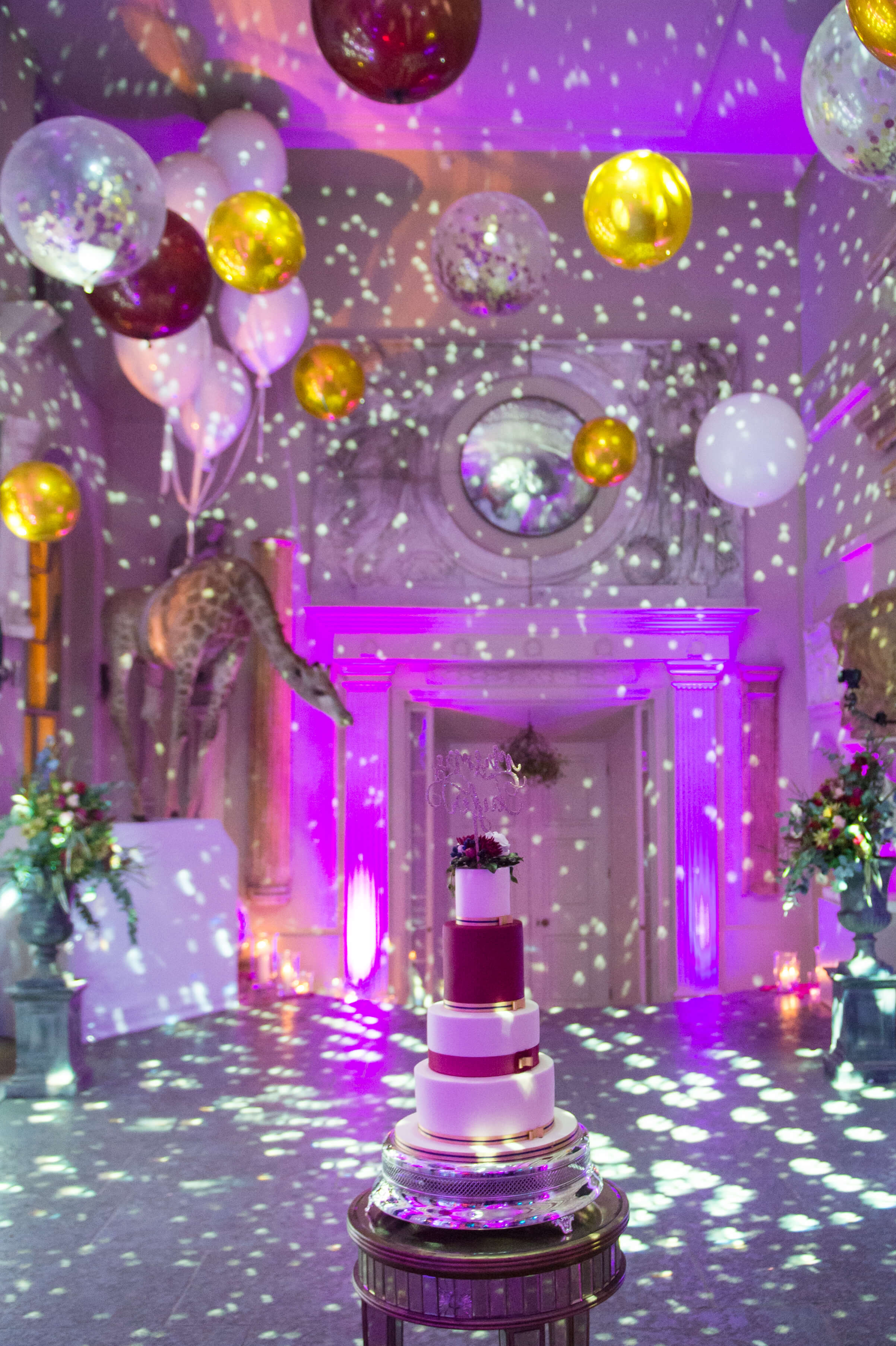 A tired wedding cake made by scattercake inside aynhoe park in Oxfordshire